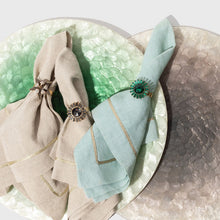 Load image into Gallery viewer, Gold trim dinner napkins, seafoam, set of two