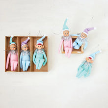 Load image into Gallery viewer, Pastel MCM KneeHugger Elf Ornaments, Set of 3 Vintage Reproduction