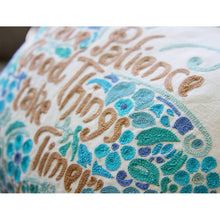 Load image into Gallery viewer, Patience Butterfly Love Letters Hand-Embroidered Pillow - Available in Pink or Blue by CatStudio