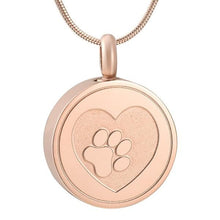 Load image into Gallery viewer, Paw Print In Heart Cremation Urn Necklace