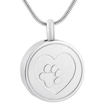 Load image into Gallery viewer, Paw Print In Heart Cremation Urn Necklace