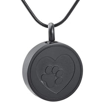Load image into Gallery viewer, Paw Print In Heart Cremation Urn Necklace