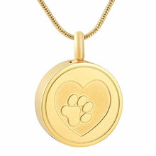 Load image into Gallery viewer, Paw Print In Heart Cremation Urn Necklace