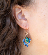 Load image into Gallery viewer, Peacock Blue Lapis Golden Drop Earrings