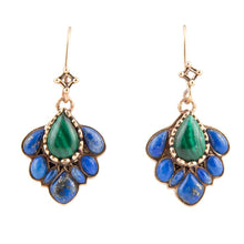 Load image into Gallery viewer, Peacock Blue Lapis Golden Drop Earrings