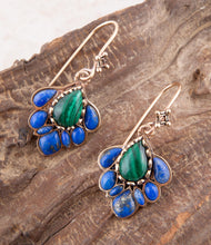 Load image into Gallery viewer, Peacock Blue Lapis Golden Drop Earrings