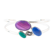 Load image into Gallery viewer, Peacock Multi-Stone and Sterling Silver Cuff Bracelet