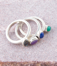 Load image into Gallery viewer, Peacock Colorful Multi-Stone and Sterling Silver Ring Set