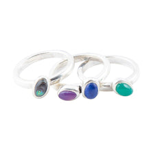 Load image into Gallery viewer, Peacock Colorful Multi-Stone and Sterling Silver Ring Set