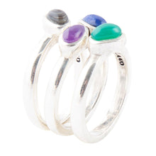 Load image into Gallery viewer, Peacock Colorful Multi-Stone and Sterling Silver Ring Set
