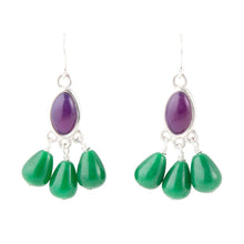 Load image into Gallery viewer, Peacock Purple Agate Drop Earrings