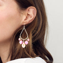 Load image into Gallery viewer, Peony Fuchsia Pink Jade Golden Drop Earrings
