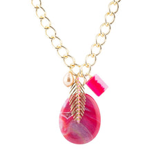 Load image into Gallery viewer, Peony Fuschsia Pink Agate Golden Charm Necklace