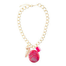 Load image into Gallery viewer, Peony Fuschsia Pink Agate Golden Charm Necklace