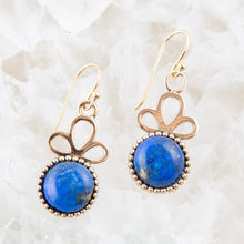 Load image into Gallery viewer, Petals of Blue Lapis Drop Golden Earrings