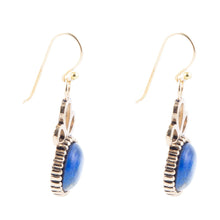 Load image into Gallery viewer, Petals of Blue Lapis Drop Golden Earrings