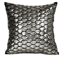 Load image into Gallery viewer, Gunmetal Sequin Sashiko Wave Pillow Cover