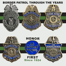 Load image into Gallery viewer, BL1-09B CBP US Border Patrol 6 piece historic through the years Honor First lapel pin set