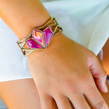 Load image into Gallery viewer, Pink Agate and Coral Matrix Golden Cuff Bracelet
