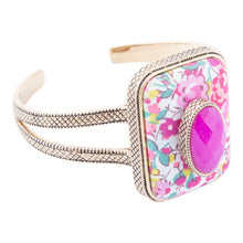 Load image into Gallery viewer, Pink Agate Stacked Stone Floral Cuff Bracelet