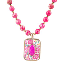 Load image into Gallery viewer, Pink Agate Stacked Stone Floral Pendant Necklace