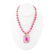 Load image into Gallery viewer, Pink Agate Stacked Stone Floral Pendant Necklace