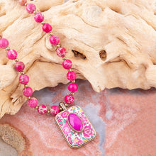 Load image into Gallery viewer, Pink Agate Stacked Stone Floral Pendant Necklace