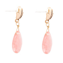 Load image into Gallery viewer, Pink Quartz Golden Lotus Drop Earrings