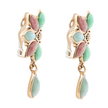 Load image into Gallery viewer, Pink Rhodonite Blue Amazonite and Varacite Petals Golden Clip Earrings