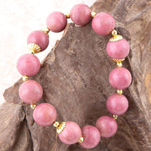 Load image into Gallery viewer, Pink Rhodonite Chunky Golden Stretch Bracelet