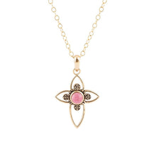 Load image into Gallery viewer, Pink Rhodonite Golden Cross Pendant Necklace