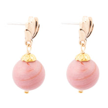 Load image into Gallery viewer, Pink Rhodonite Golden Lotus Drop Earrings