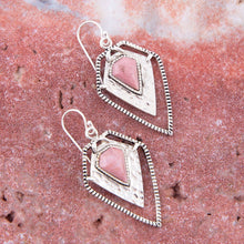 Load image into Gallery viewer, Pink Rhodonite Shield Sterling Silver Drop Earrings