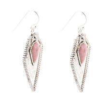 Load image into Gallery viewer, Pink Rhodonite Shield Sterling Silver Drop Earrings