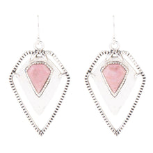 Load image into Gallery viewer, Pink Rhodonite Shield Sterling Silver Drop Earrings