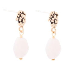 Load image into Gallery viewer, Pink Rose Quartz Golden Floral Drop Earrings