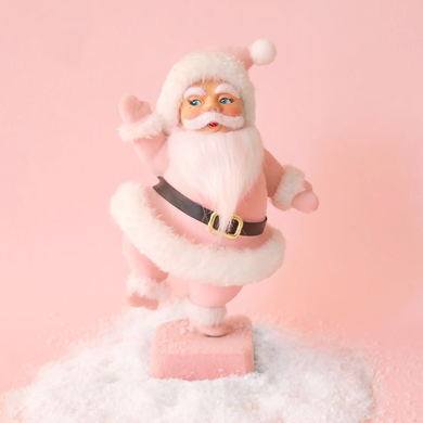 Retro Dancing Flocked Dancing Santa Figure | Light Pink
