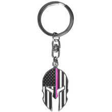 Load image into Gallery viewer, GHKB-1C Gladiator Police Thin Pink Line Flag Spartan Helmet Keychain Breast Cancer Awareness Survivor