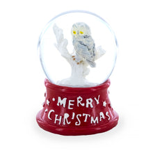 Load image into Gallery viewer, White Owl Perched on Red Base Mini Water Snow Globe