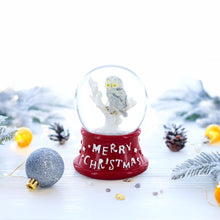 Load image into Gallery viewer, White Owl Perched on Red Base Mini Water Snow Globe