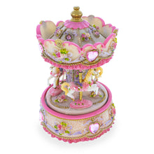 Load image into Gallery viewer, Floral Three Horses Carousel Spinning Musical Figurine