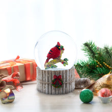 Load image into Gallery viewer, Red Cardinal on Birch Tree and Wreath Musical Water Globe