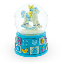 Load image into Gallery viewer, Teddy Bear on Rocking Horse Baby Boy Musical Water Snow Globe
