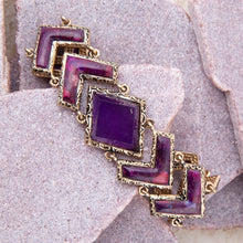 Load image into Gallery viewer, Pointedly Purple Turquoise Golden Link Bracelet