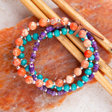 Load image into Gallery viewer, Prescott Blue Magnesite Purple and Orange Bracelet Set