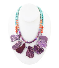 Load image into Gallery viewer, Prescott Blue Magnesite Purple and Orange Statement Necklace