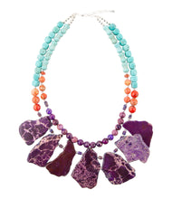 Load image into Gallery viewer, Prescott Blue Magnesite Purple and Orange Statement Necklace