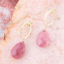 Load image into Gallery viewer, Pretty Drops of Pink Rhodonite Golden Drop Earrings