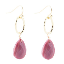 Load image into Gallery viewer, Pretty Drops of Pink Rhodonite Golden Drop Earrings