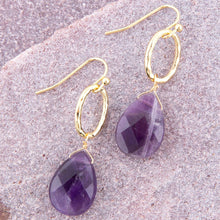 Load image into Gallery viewer, Pretty Drops of Purple Amethyst Golden Drop Earrings
